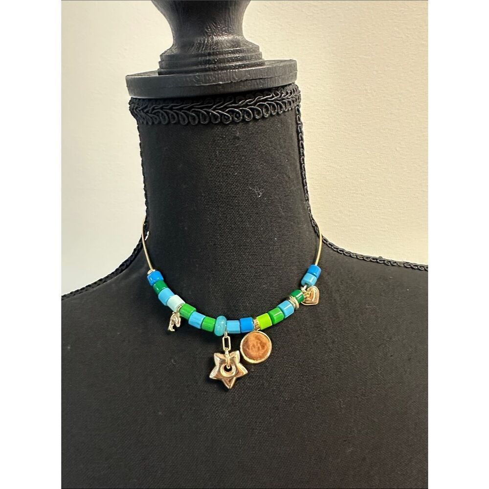 Anthropologie Beaded Charm Necklace in Turquoise, Blue, Gold NWT - Picture 3 of 9